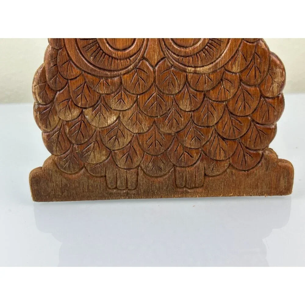 MCM 1970s Owl Wooden Napkin Letter Holder Brown Distressed Vintage Mid-Century